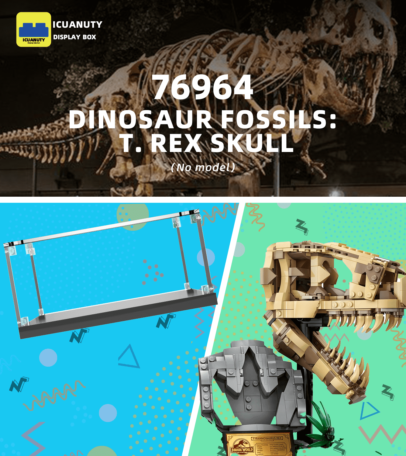 LEGO Dinosaur Fossils Display Case for T. rex Skull 76964 - Perfect for Showcasing Collectible LEGO Sets at Home or Office