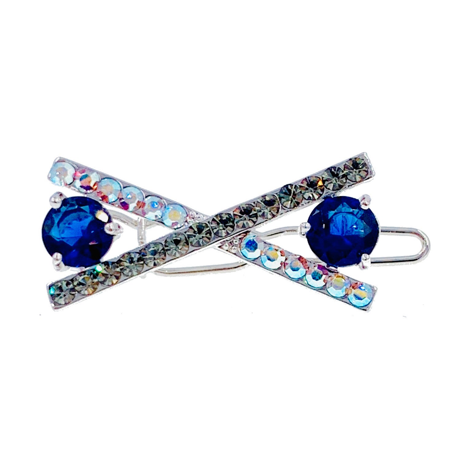 Elegant Sautoir Bow Hair Clip with Swarovski Crystals - Silver Base in Pink, Blue, Purple, Clear & Brown | Perfect for Weddings, Prom & Special Occasions