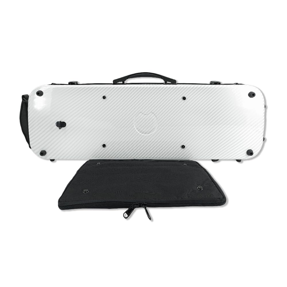 Premium 4/4 Full Size Carbon Fiber Violin Case - Oblong Hard Shell with Soft Padding, Back Straps & Music Sheet Bag (White) - Perfect for Professional Musicians, Travel & Storage