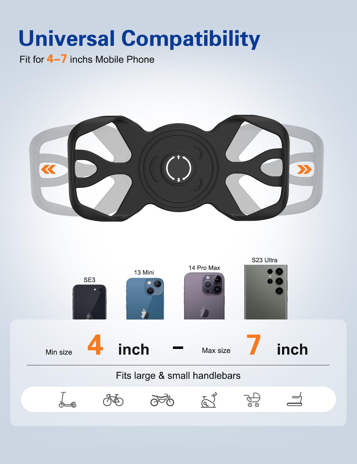 360° Rotatable Bike Phone Holder - Universal Motorcycle & Bicycle Phone Mount for iPhone 15 Pro Max/14/13, Samsung S10 & 4.7-6.8