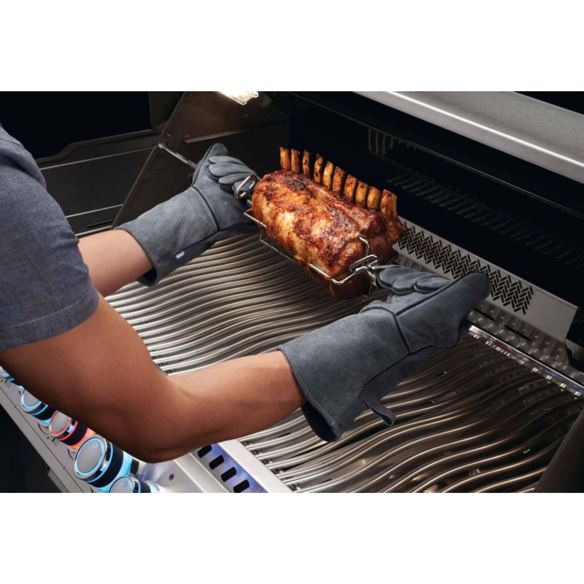 Napoleon 62147 Heat Resistant BBQ Gloves - Genuine Leather Grilling Mitts for Smoking, Roasting & Outdoor Cooking - Perfect for Backyard BBQs, Camping & Tailgating