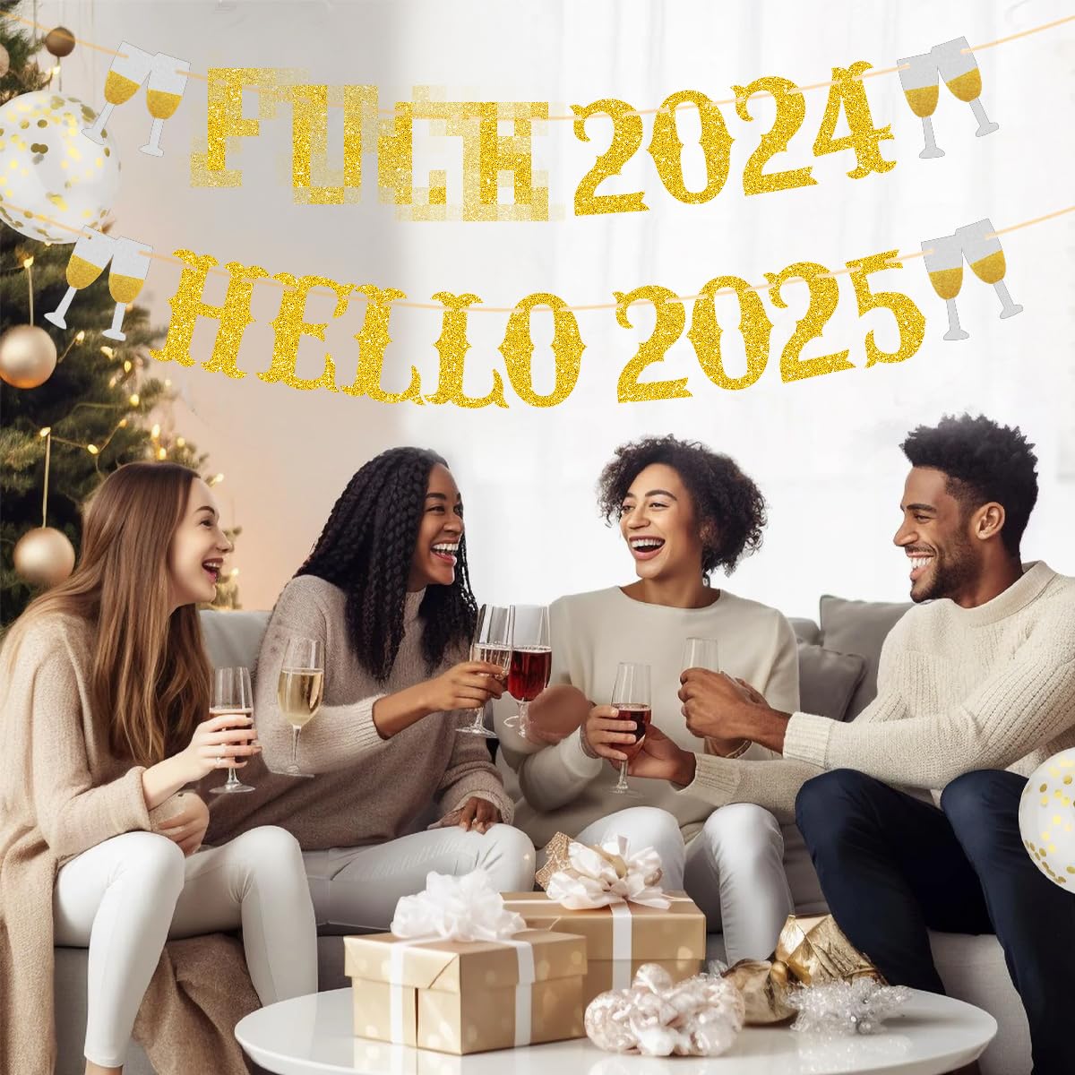 Happy New Year Banner 2025 - NYE Party Decorations, New Year's Eve Sign & Party Supplies for 2025 Celebrations | Perfect for Home, Office & New Year Countdown Events