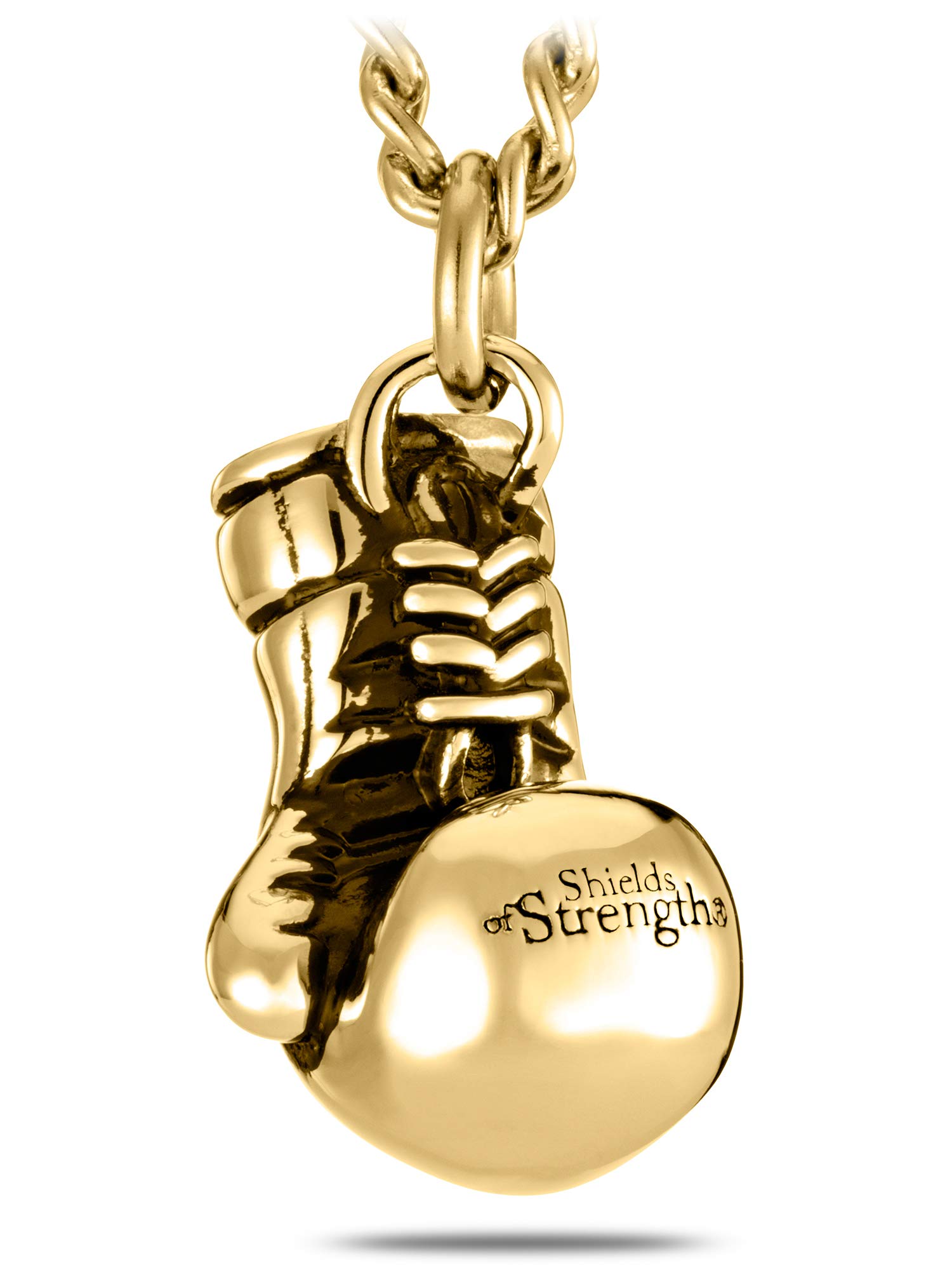 Shields of Strength Men's 14K Gold Plated or Stainless Steel Boxing Glove Necklace Pendant Chain with Philippians 4:13 Bible Verse - Christian Jewelry Gift for Him, Workout Motivation & Faith Inspiration