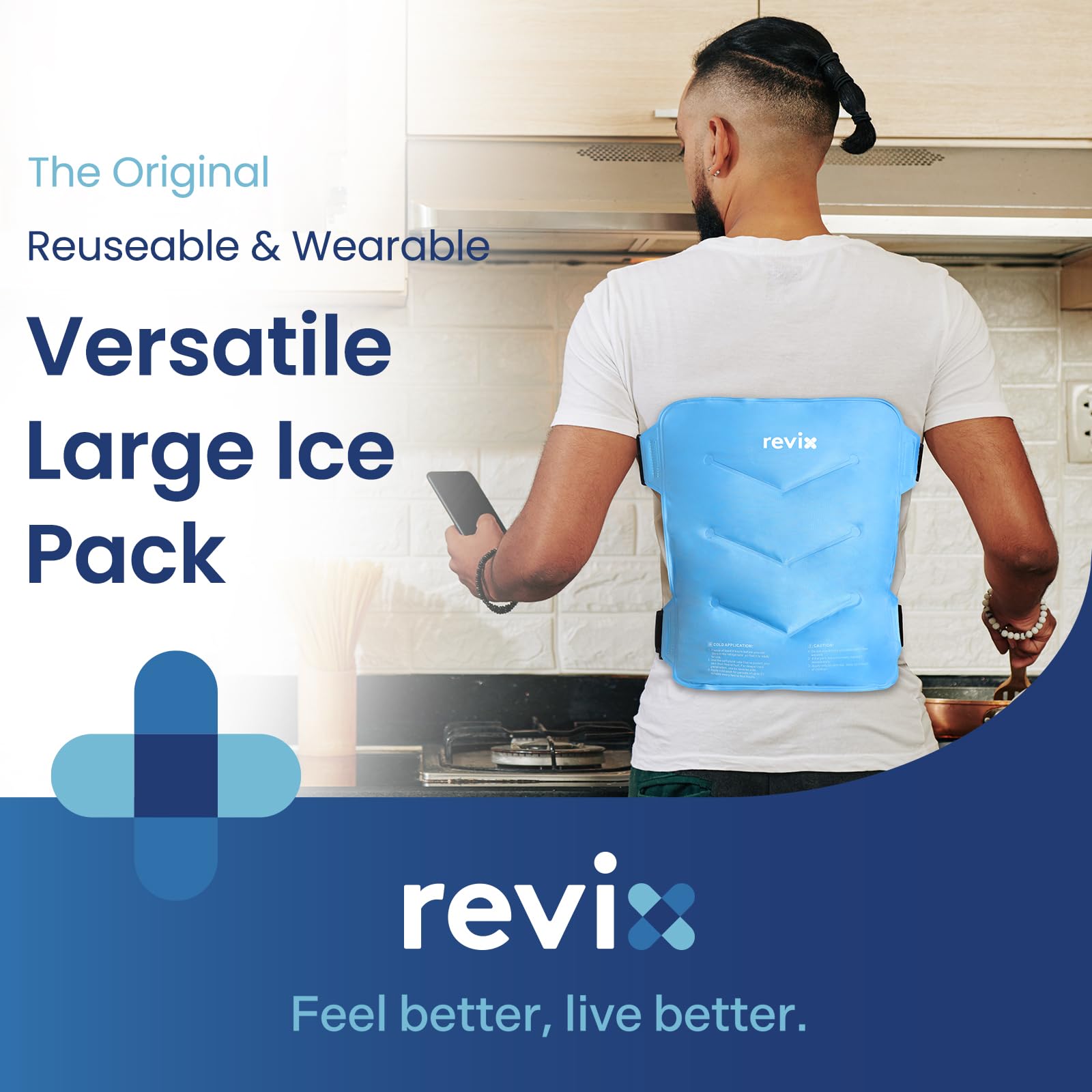 REVIX Large Reusable Ice Pack for Injuries - Flexible Soft Gel Cold Pack for Back, Hip, Leg & Shoulder Pain Relief - 12×15 Inch Blue - Perfect for Sports Injuries, Post-Workout Recovery & Joint Discomfort