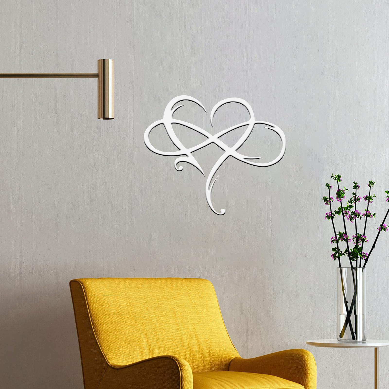 Infinity Heart Metal Wall Art - Elegant Steel Love Sign Plaque for Bedroom, Living Room & Wedding Decor - Geometric Cut-Out Home Ornament (11.4x13.7in, White) | Perfect for Anniversary Gifts, Housewarming & Romantic Home Decoration
