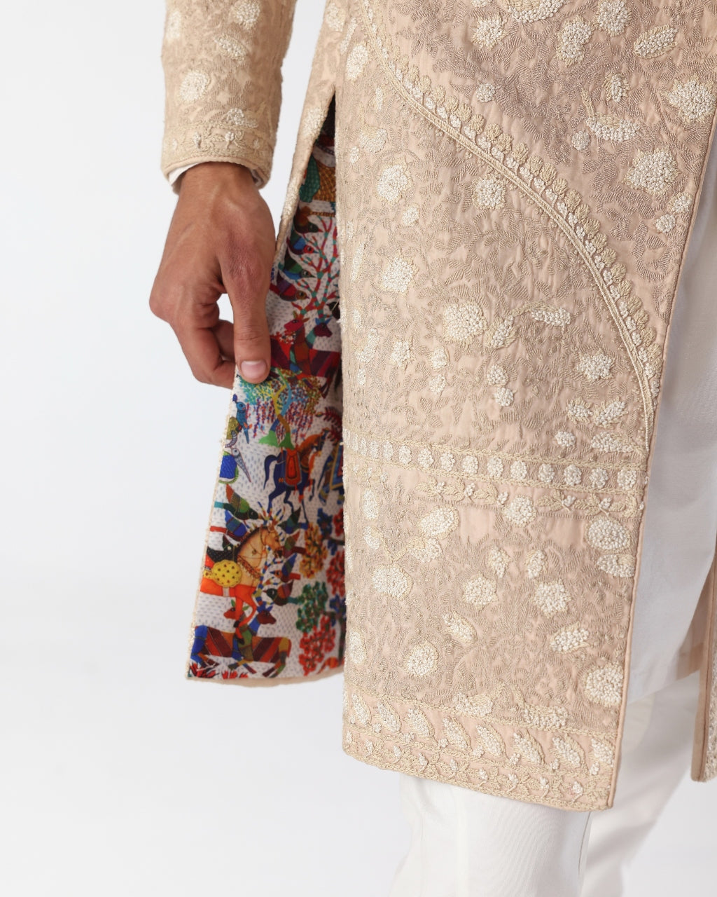 Elegant Beige & Pink Thread Embroidered Sherwani for Men | Traditional Indian Wedding Attire | Perfect for Weddings, Festivals & Special Occasions