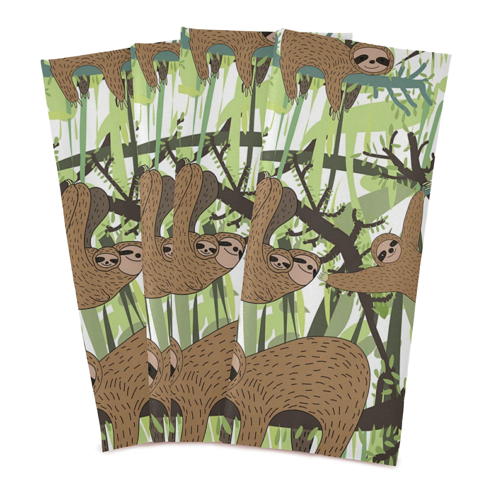 Sloth-Themed Kitchen Dish Towel Set of 6 - Green Tree Design Polyester Waffle Weave Dishcloths with Hanging Loop | Perfect for Kitchen, Bar, Tea Time & Gift Giving