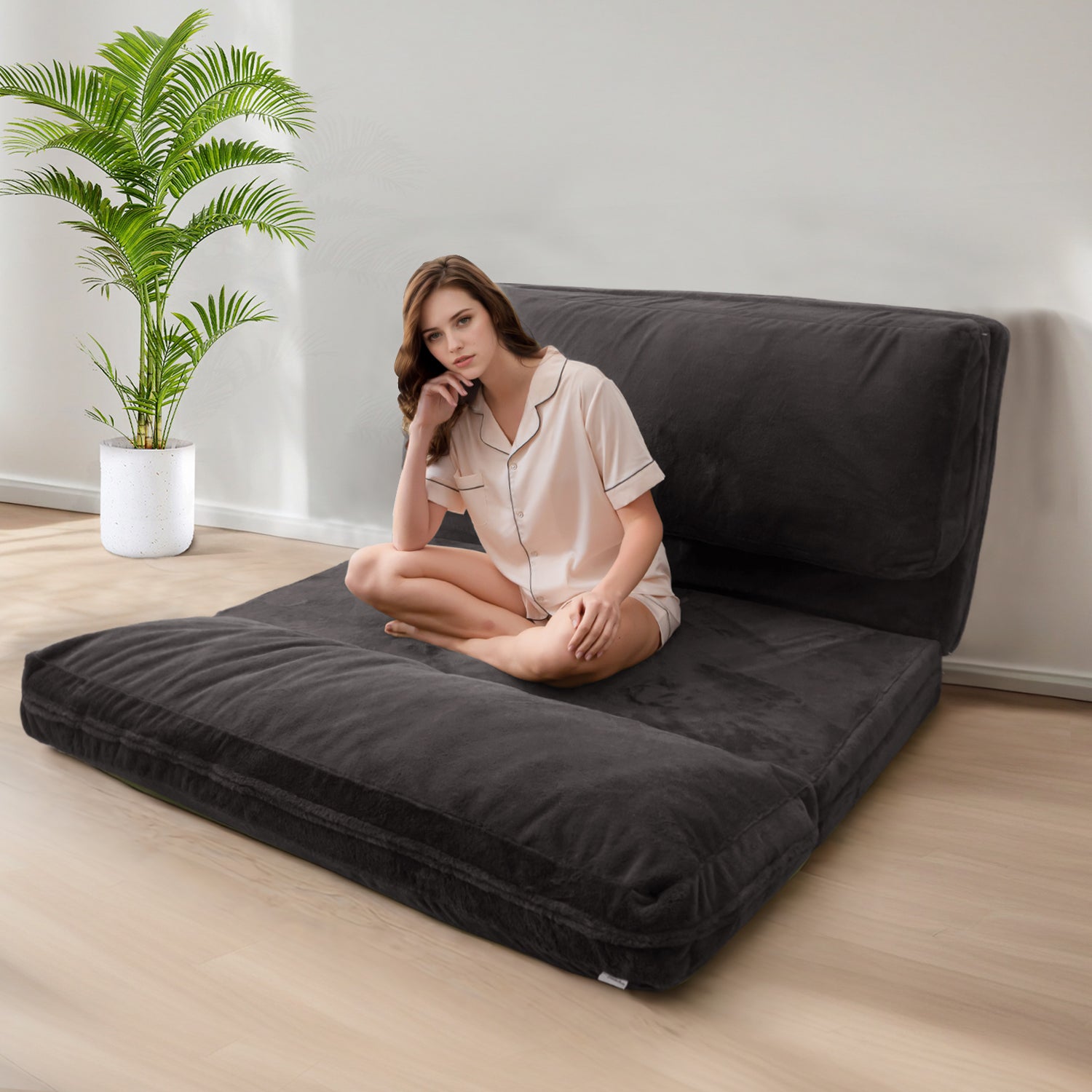 MAXYOYO Bean Bag Folding Sofa Bed - Extra Thick Floor Mattress with Washable Faux Fur Cover | Perfect for Living Room, Bedroom, Dorm & Game Room Lounging