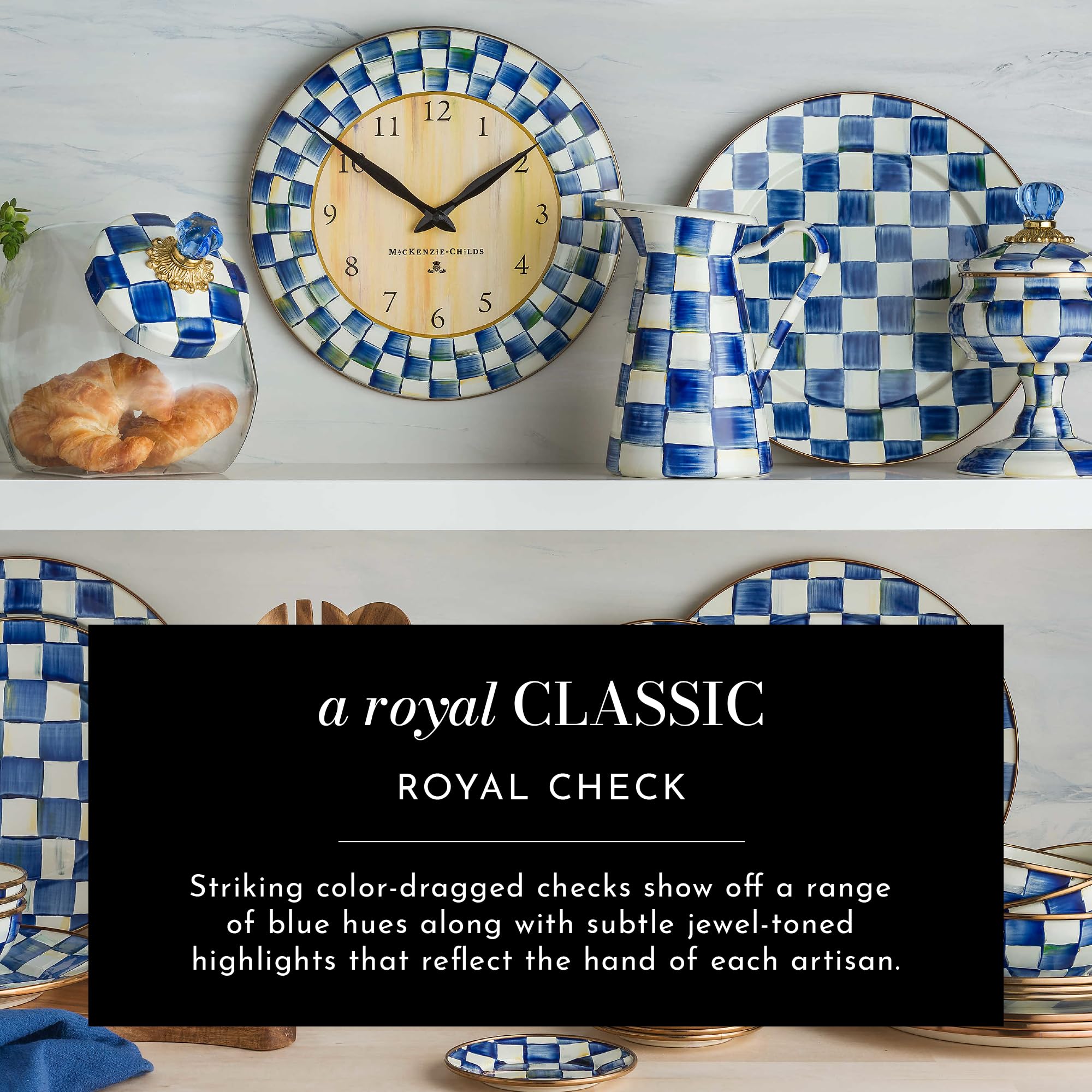 Royal Check Placemat and Coaster Set by MACKENZIE-CHILDS - 4 Placemats & 4 Coasters, Durable Hard Finish - Perfect for Formal Dining, Holiday Tablescapes & Elegant Home Decor
