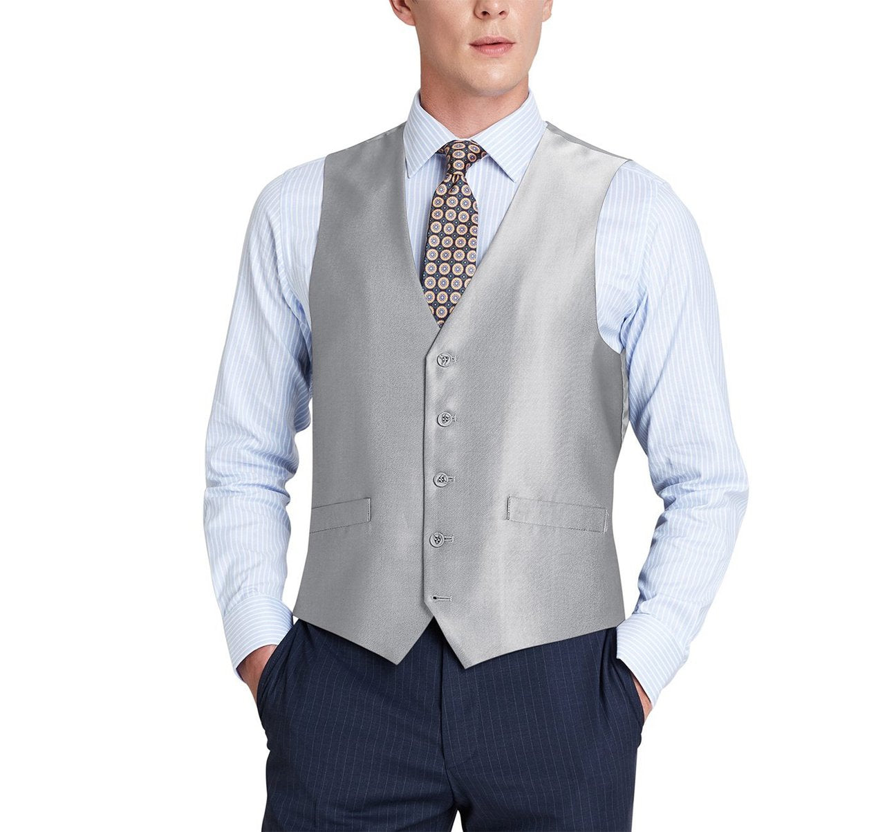 Alessandro Vitello by Renoir Grey Men's Formal Suit Vest - Slim Fit Sharkskin Waistcoat for Weddings, Business & Special Occasions