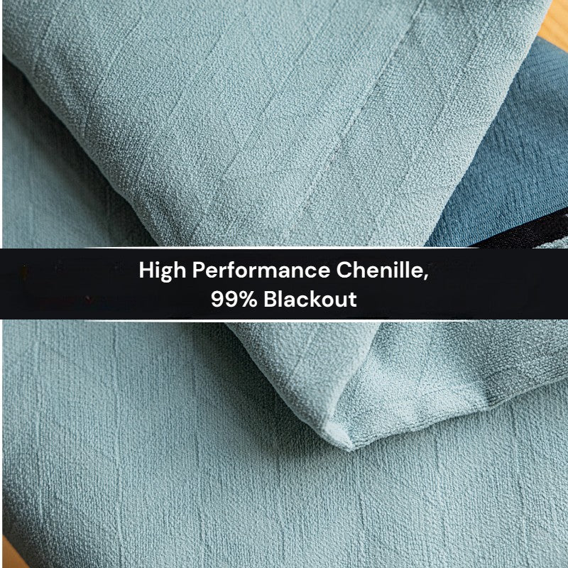 Priscilla Sky Blue Chenille Jacquard Blackout Thermal Curtains - Energy Efficient, Noise Reducing, Custom Size for Living Room & Bedroom