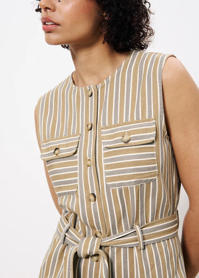 Norina Striped Jumpsuit for Women - Grey One Piece Romper | Casual Summer Outfit, Beachwear & Vacation Style