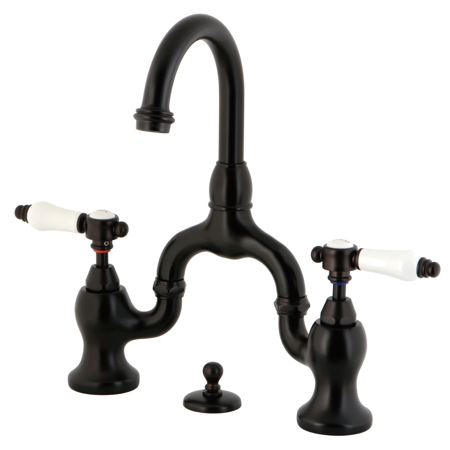 Bel Air KS7995BPL Oil Rubbed Bronze 3-Hole Deck Mount Bathroom Faucet with Brass Pop-Up Drain - Two Handle Bridge Design for Vanity Sink, Perfect for Modern Bathroom Renovation and Home Upgrade
