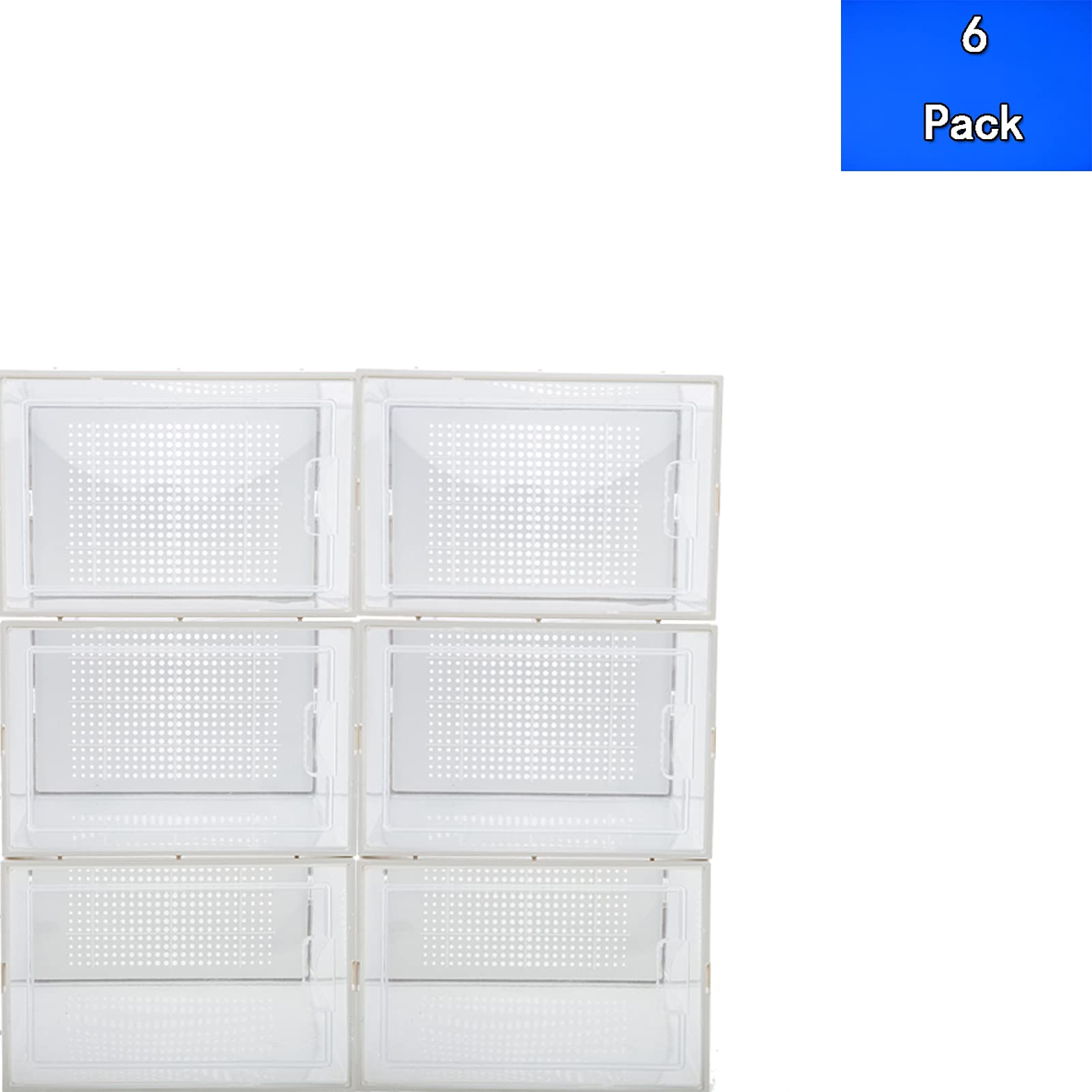 SANTIE 9 Pack Clear Plastic Shoe Storage Boxes - Stackable Shoe Organizer Bins for Men & Women, Heavy Duty Shoe Box Holds Up to Size 13.5, Perfect for Closet, Bedroom, Entryway Organization