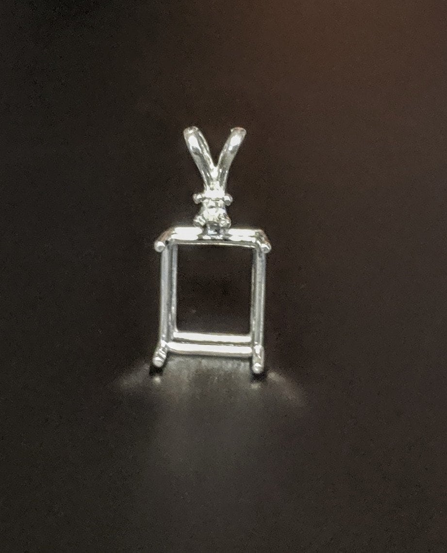 6x4mm 22x16mm Emerald Cut Sterling Silver or 14K White/Yellow Gold Pendant Setting with Accent Stones - Handcrafted in USA | Perfect for Necklaces, Jewelry Making & Gift Giving