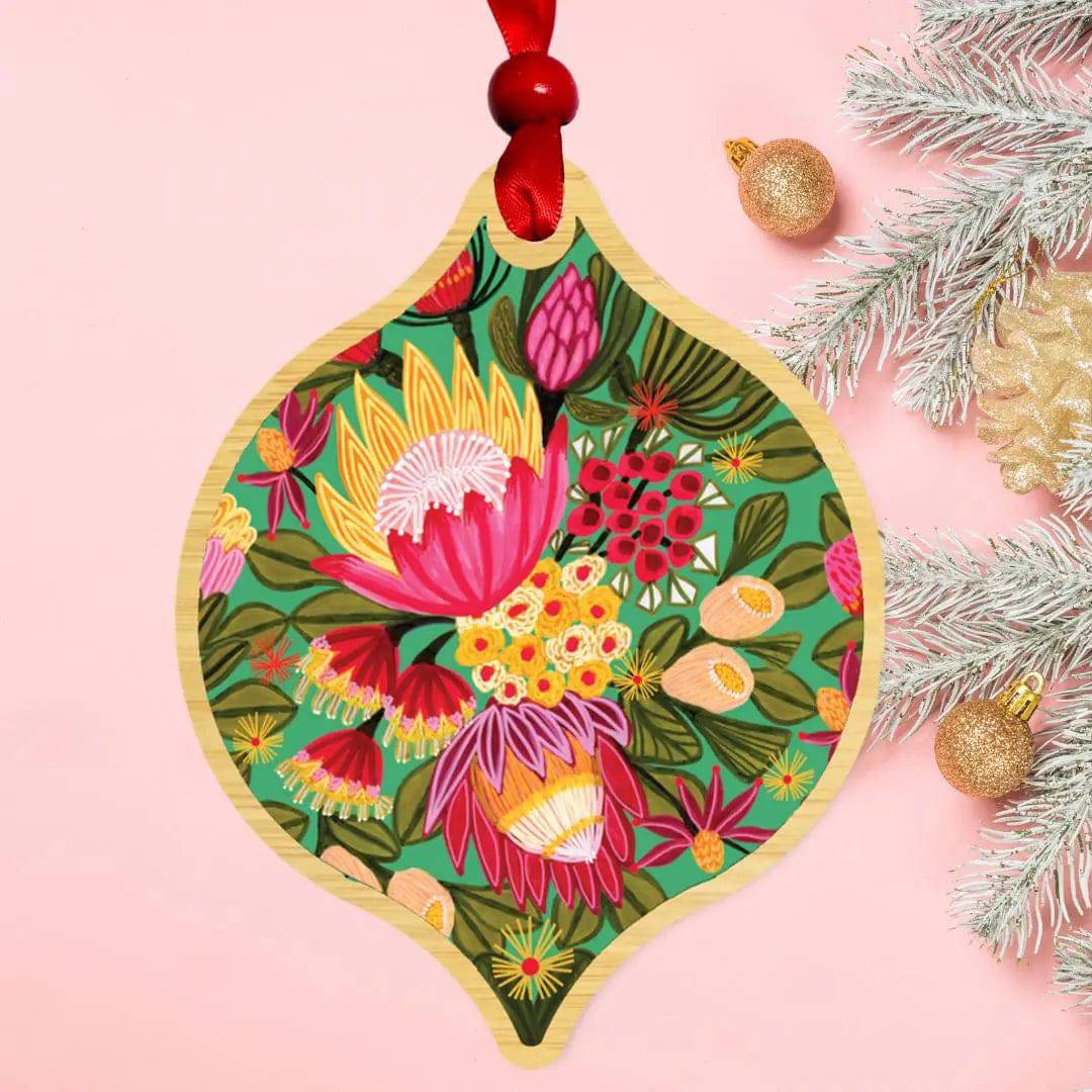 King Proteas Christmas Bauble - Handmade Floral Ornament for Holiday Tree Decor, Festive Home & Office Decoration