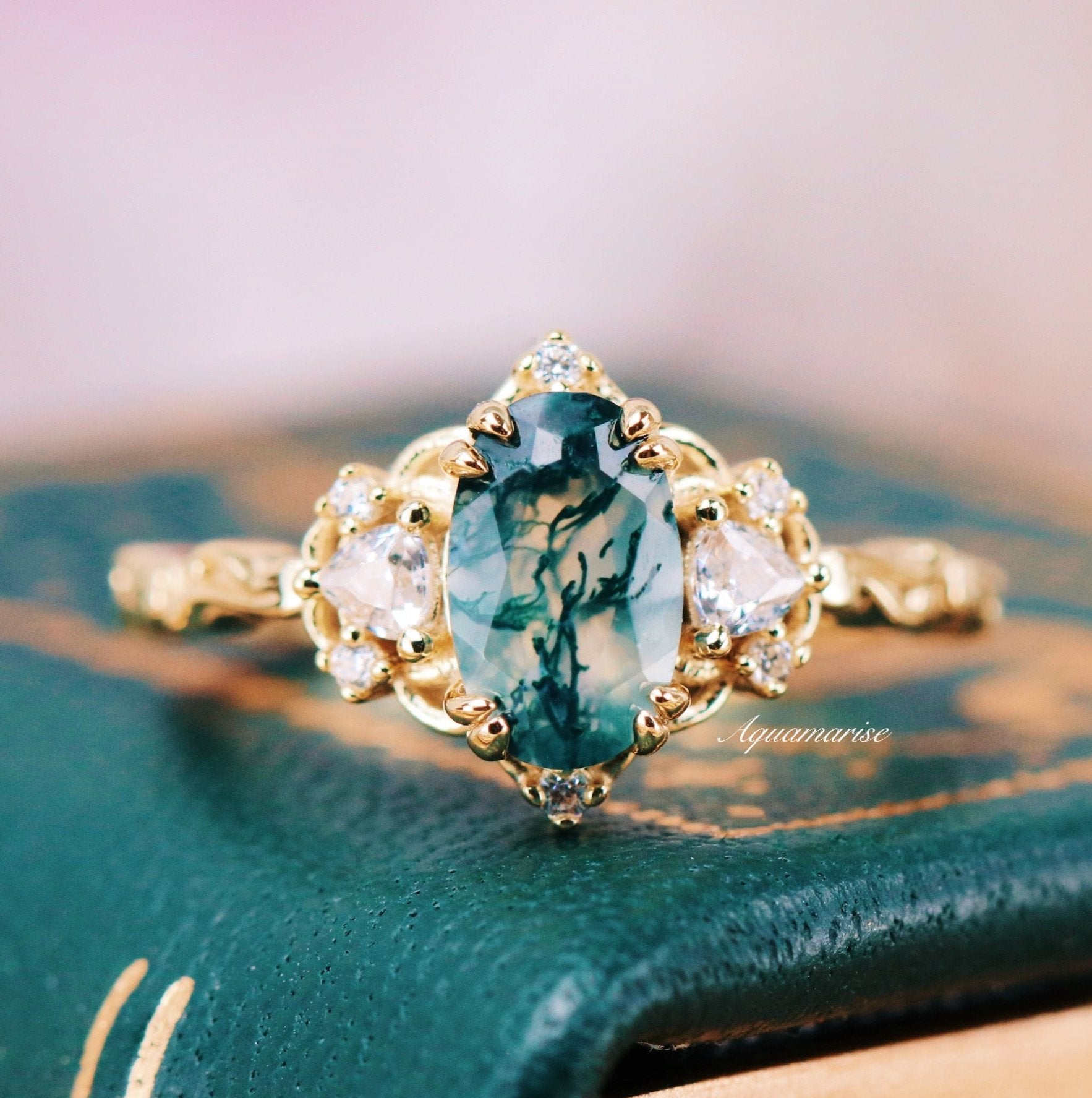 Esme Green Moss Agate Fairy Ring - 14K Yellow Gold Vermeil Jewelry for Women | Perfect for Weddings, Parties & Everyday Wear