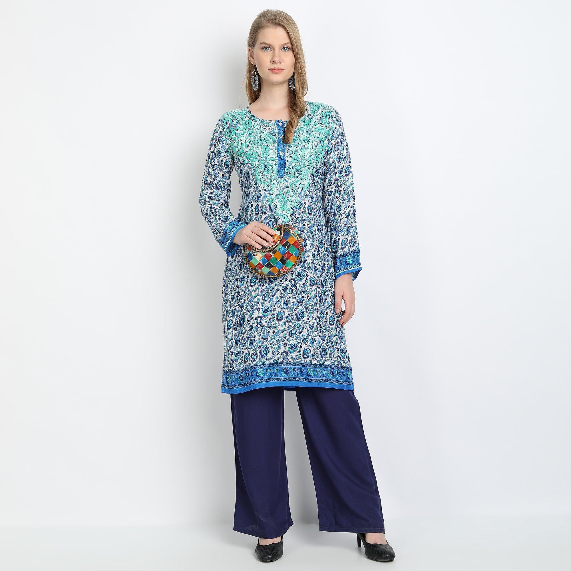 Elegant Hand Embroidered Chikankari Tunic for Women - Multicolor Ethnic Kurta | Perfect for Festivals, Weddings & Casual Wear