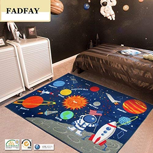 FADFAY Outer Space Themed Kids Rug - Soft & Durable 39''x52'' Playroom Carpet for Boys & Girls - Perfect for Bedroom, Nursery, or Play Area Decor