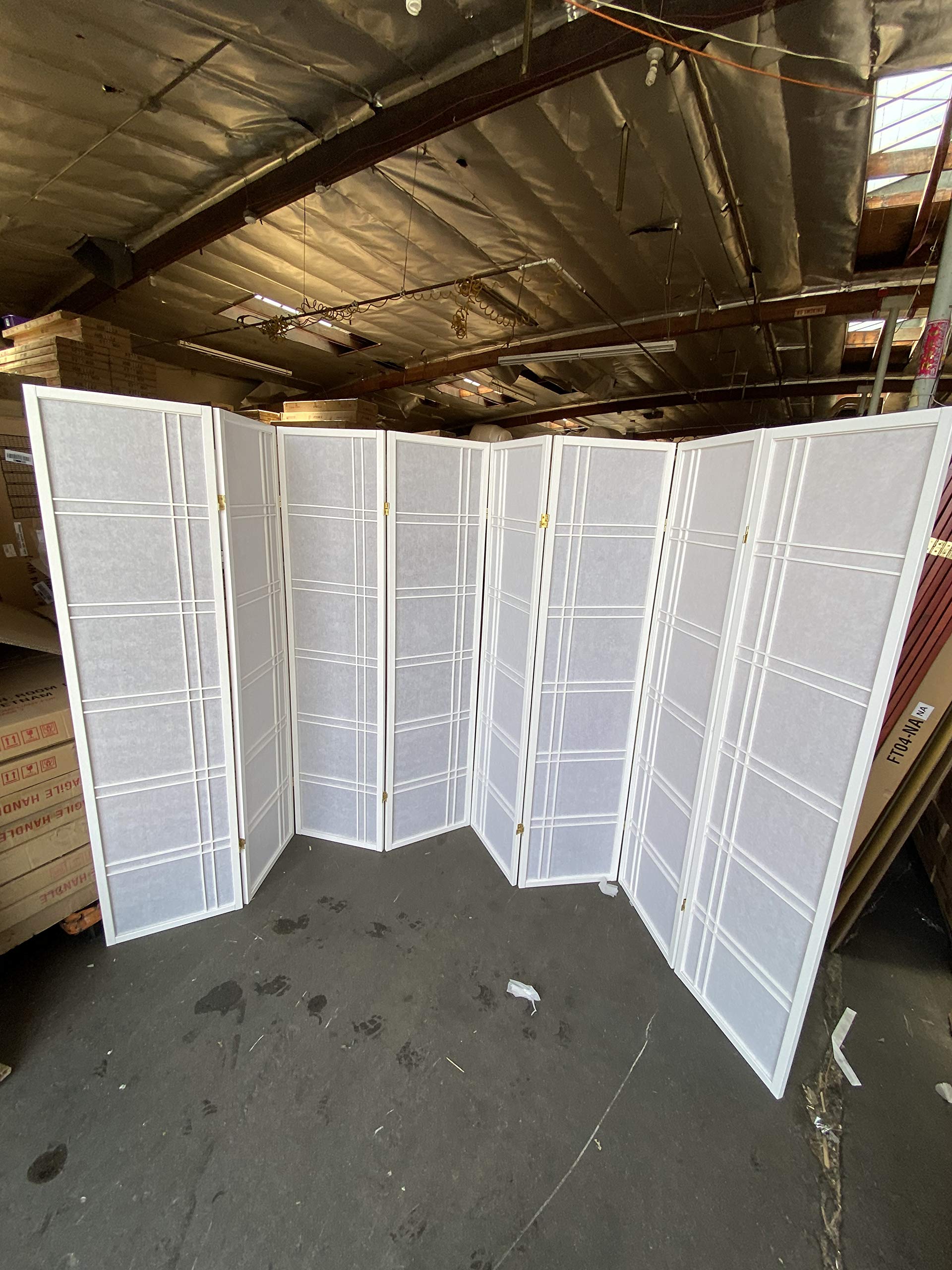 White Room Divider with Cross Line Design - 8-Panel Folding Screen for Home Office, Bedroom Privacy & Room Partition