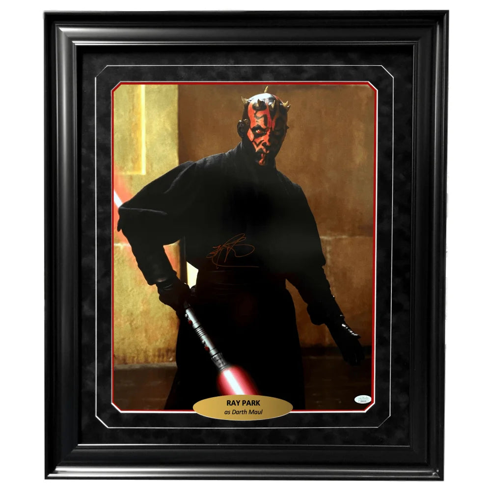 Ray Park Autographed Star Wars Darth Maul 16x20 Framed Photo with JSA COA - Limited Edition Collectible for Fans, Home Theater Decor, and Star Wars Memorabilia Display