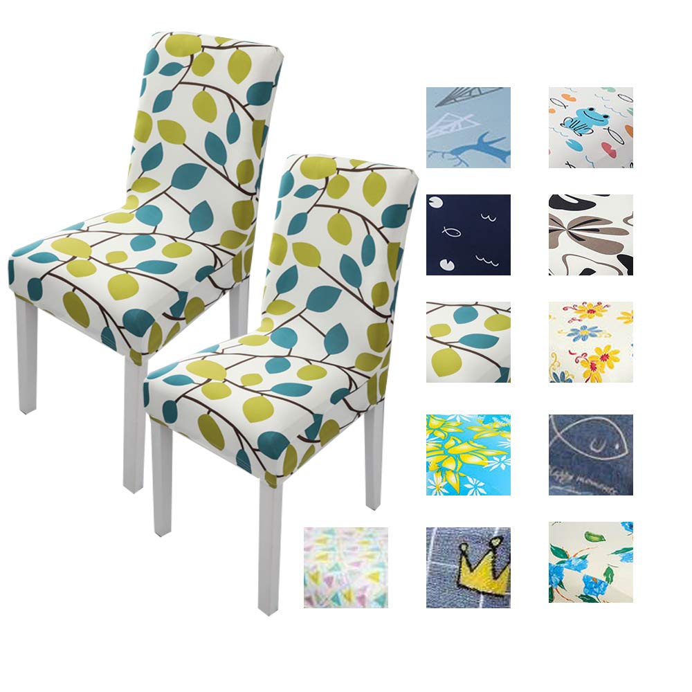 Universal Removable Dining Room Chair Slipcovers - Stretch Parsons Chair Covers Set of 2 (7 Pattern Options) - Washable Fabric Protectors for Home, Office & Restaurant Use