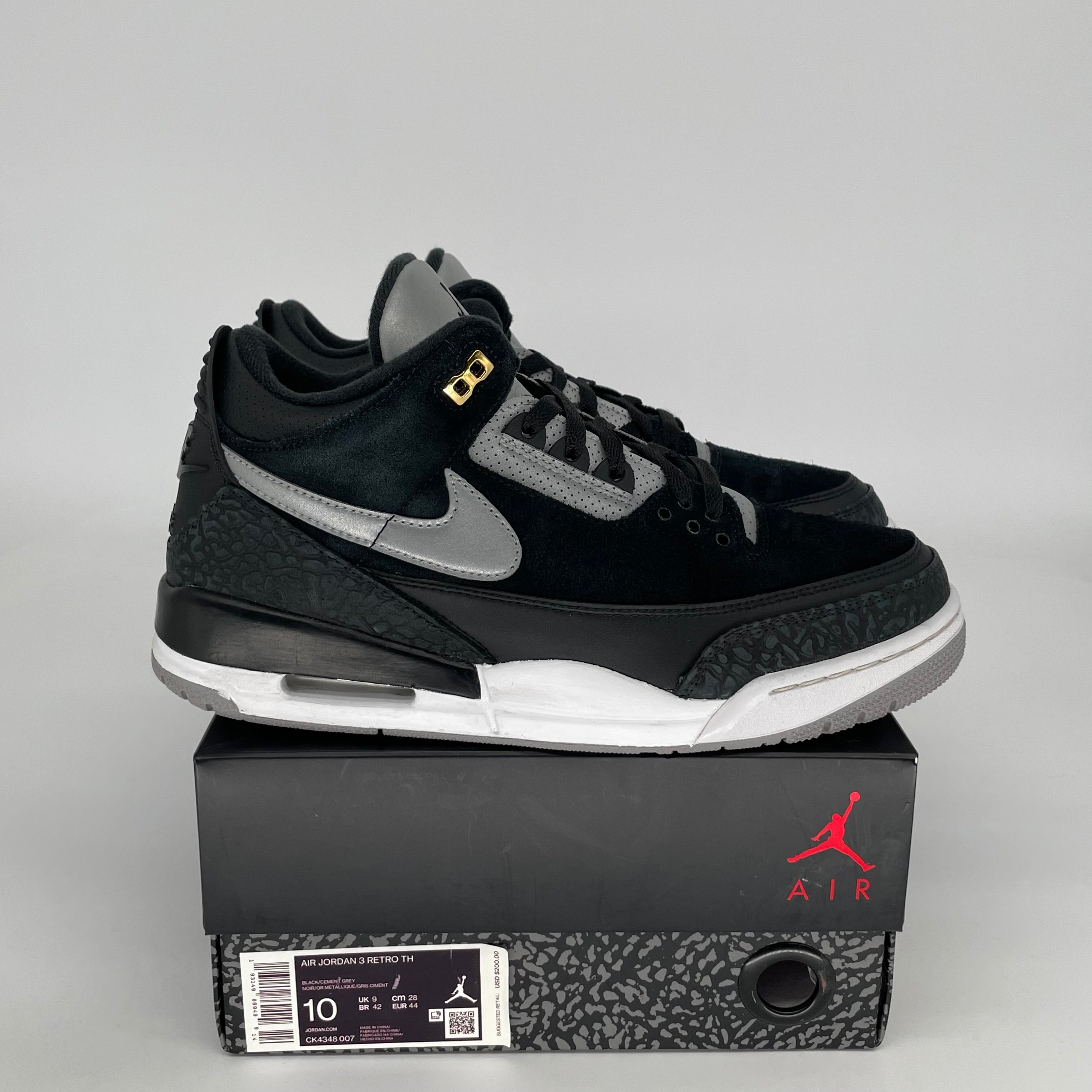 Original Air Jordan 3 Tinker Black Cement Gold Men's Basketball Shoes Size 10 (CK4348-007) - Retro Sneakers for Streetwear & Basketball Games
