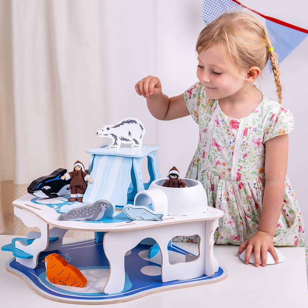 Bigjigs Toys Wooden Polar Glacier Playset - Arctic Animal Activity Center for Kids, Educational STEM Toy for Preschool Learning & Imaginative Play - Perfect for Winter Themed Playrooms & Classroom Activities