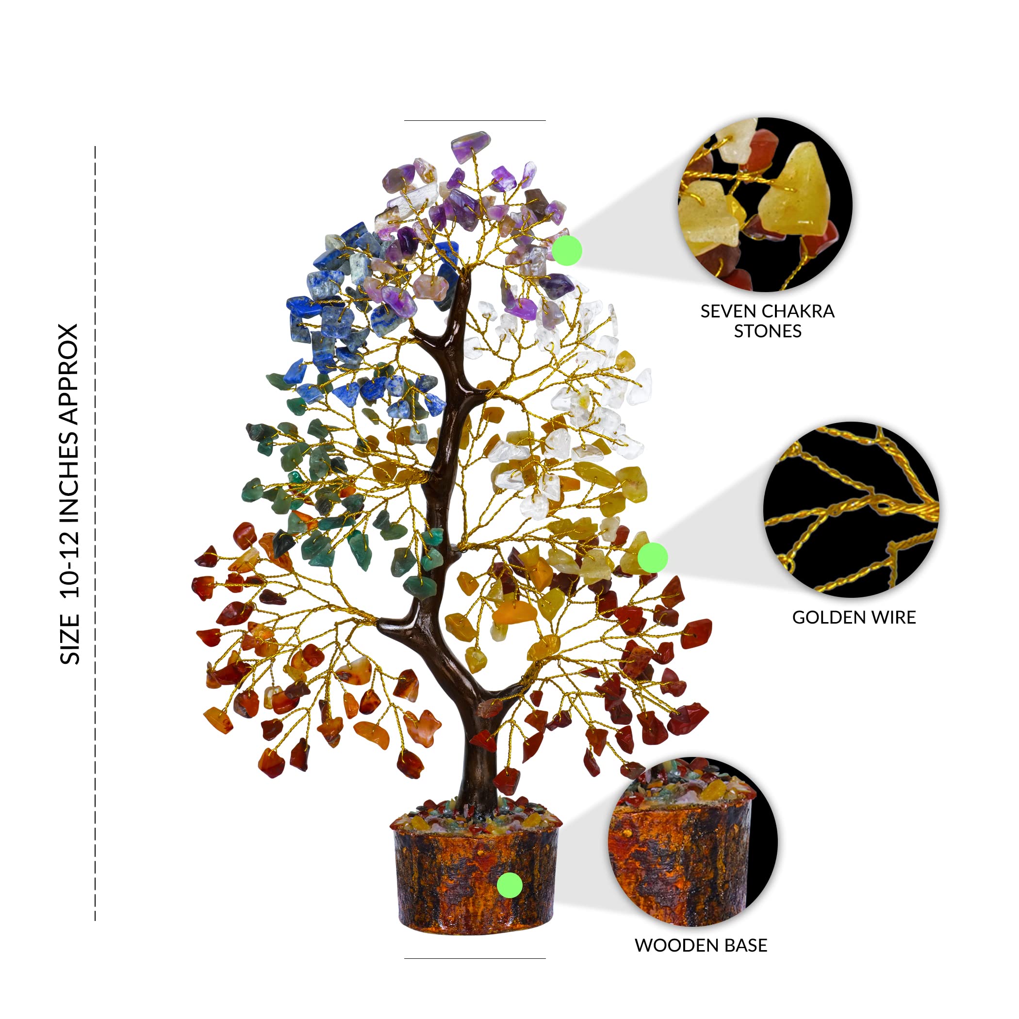 7 Chakra Crystal Tree - Feng Shui Money Tree for Office & Home Decor, Meditation Accessories with 300 Beads Gemstones (10-12 Inches) - Perfect for Housewarming Gifts, New Home Blessings & Positive Energy Spaces