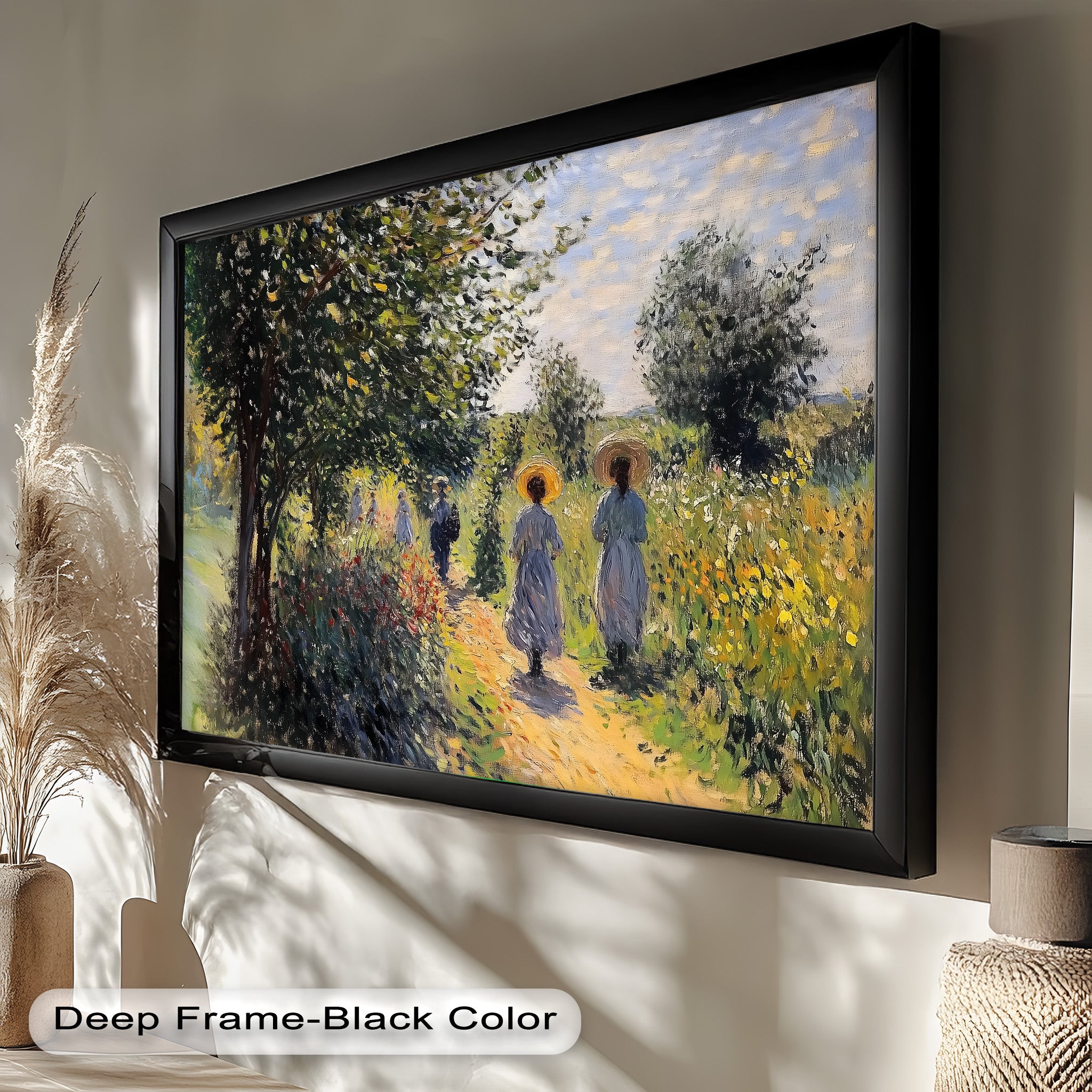 Afternoon Stroll - Sun Dappled Garden Walk Oil Painting Wall Art - Hand Painted Landscape Canvas for Living Room, Bedroom Decor - Perfect Gift for Home & Office