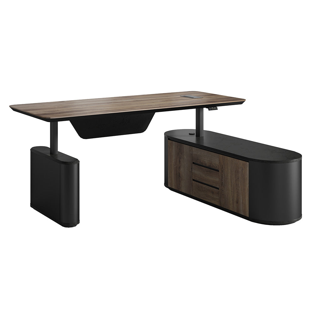 LUCA Electric Height Adjustable Sit Stand Desk 240cm - Warm Oak Executive Office Desk with Reversible Return | Ergonomic Standing Desk for Home & Office Workspace