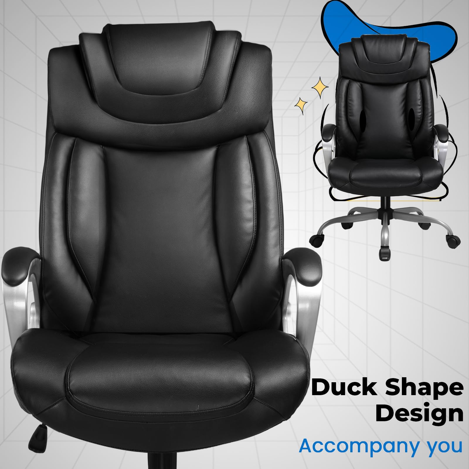COMHOMA Ergonomic Office Chair - Adjustable Swivel Desk Chair with PU Leather, Headrest & Lumbar Support for Home & Executive Use - Perfect for Long Hours of Work, Gaming & Study Sessions