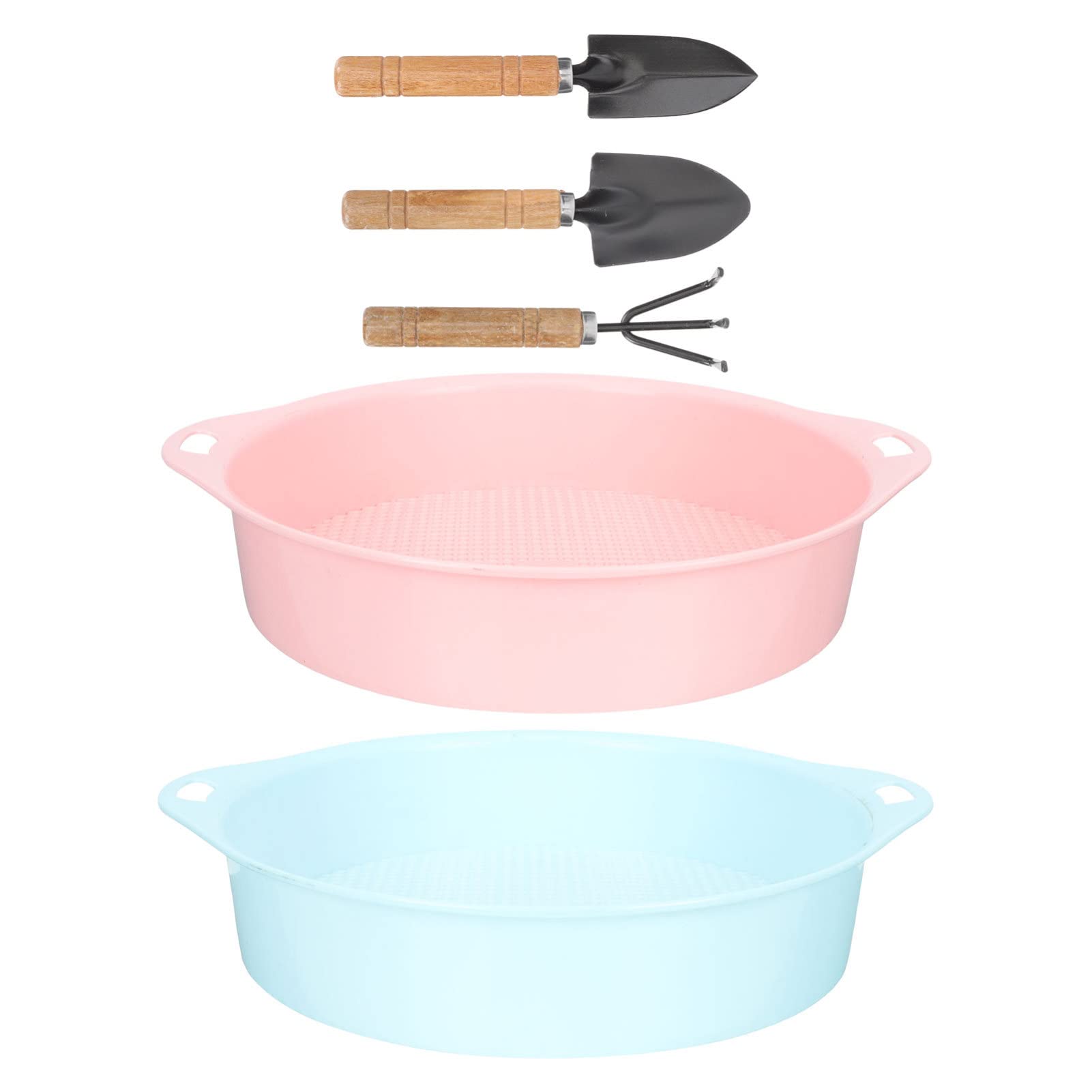 YARDWE 2-Piece Garden Soil Sieve Set - Stackable Metal Mesh Sifting Pan with Shovel & Trowel Rake - Blue Bonsai & Gardening Tools for Soil, Sand Sifting - Perfect for Potting Mix Preparation, Seed Starting, and Compost Screening