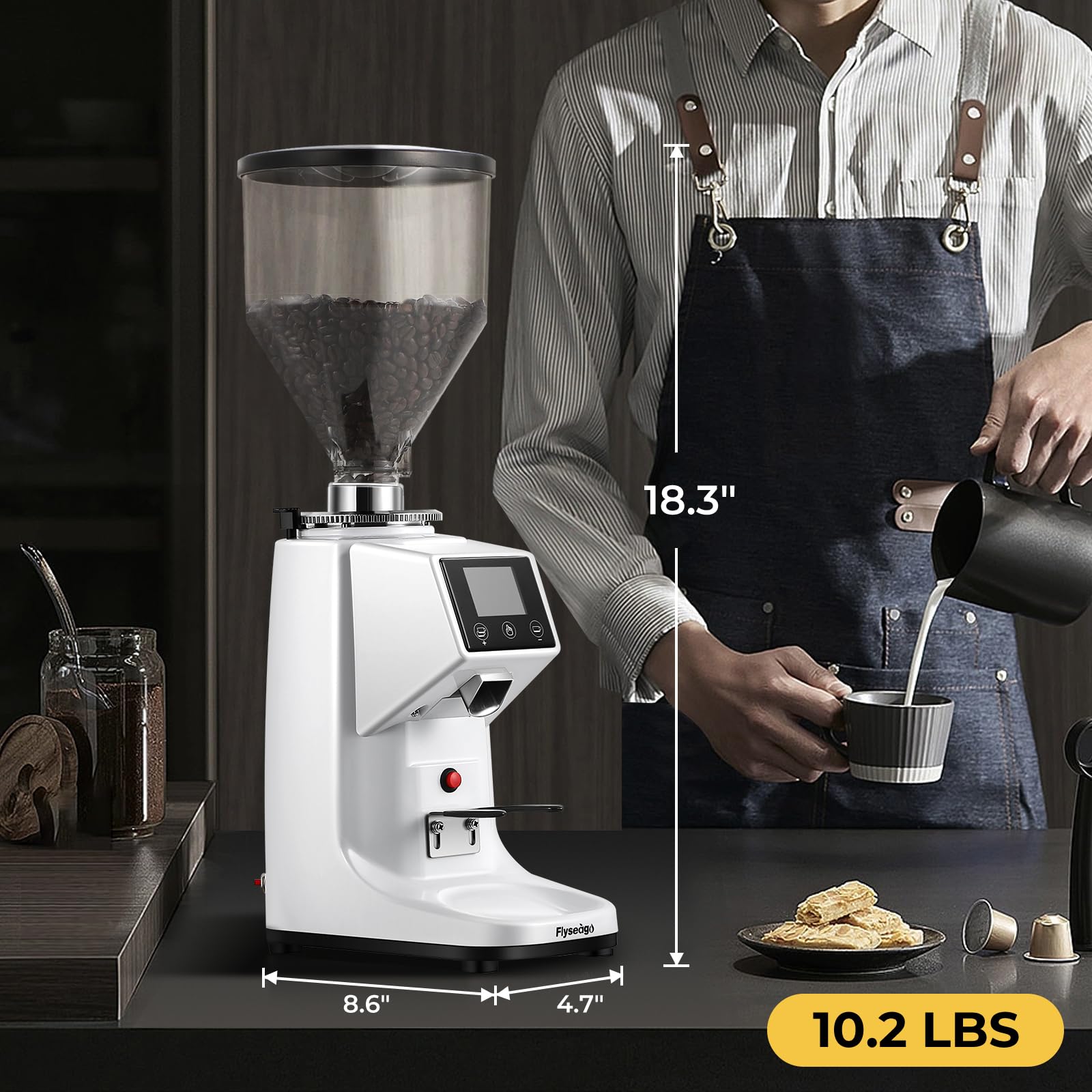 Premium Electric Coffee Grinder - 19 Precise Settings Flat Burr Grinder with Digital Timer for Espresso & Drip Coffee, 35oz Large Hopper - Perfect for Home Baristas & Coffee Shops (White) | Ideal for Freshly Ground Coffee Every Morning & Professional Brewing
