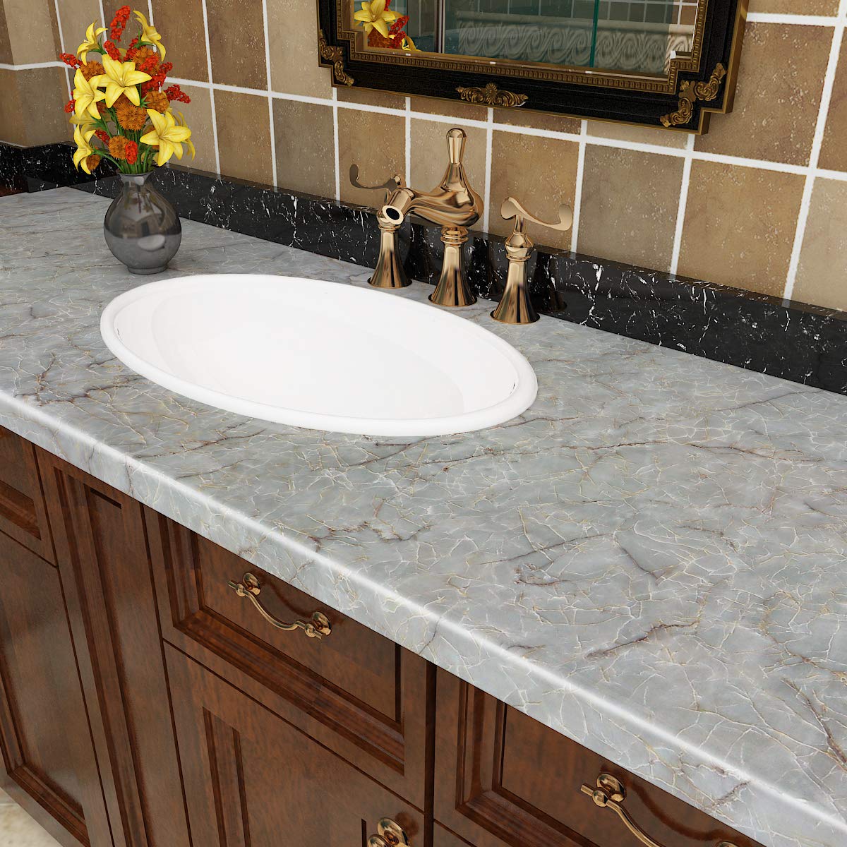 Livelynine Waterproof Marble Contact Paper - Peel and Stick Countertop Cover, Self-Adhesive Vinyl Wrap for Kitchen Countertops, Tables & Desks (15.8