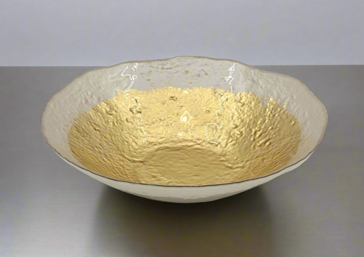 11.5x4.5 Inch Gold-Trimmed Glass Bowl - Elegant Serving Dish for Salads, Desserts & Party Decor - Perfect for Entertaining & Home Decor