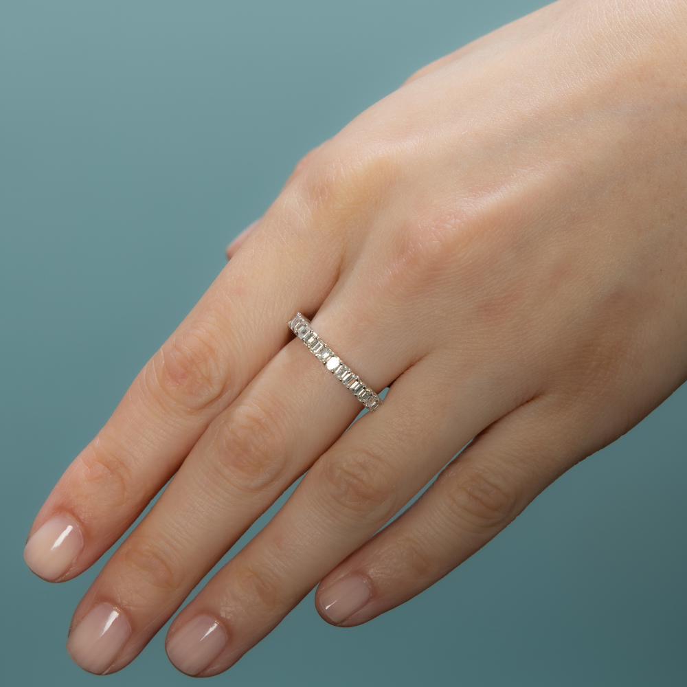 Emerald Cut Diamond Halfway Eternity Band Ring (0.78 ct) - 18K Gold 4 Prong Setting for Women - Perfect for Anniversary, Wedding, and Special Occasion Gifts