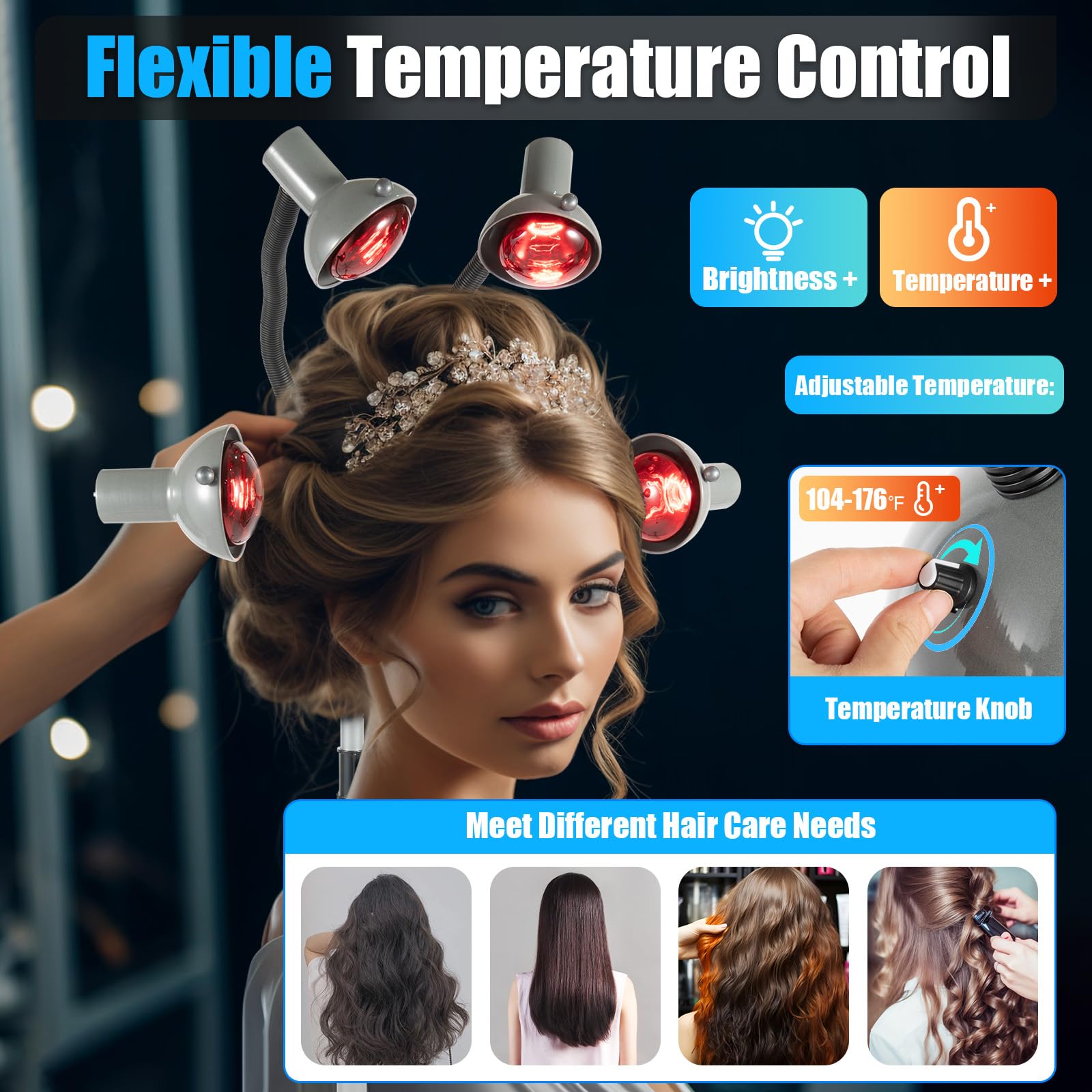 SEANESZTI 5-Head Infrared Heat Lamp - 110V Professional Hair Dryer with Adjustable Height for Salon Perming & Styling | Salon Equipment for Hairdressing, Curling & Drying | Perfect for Professional Stylists & Home Use