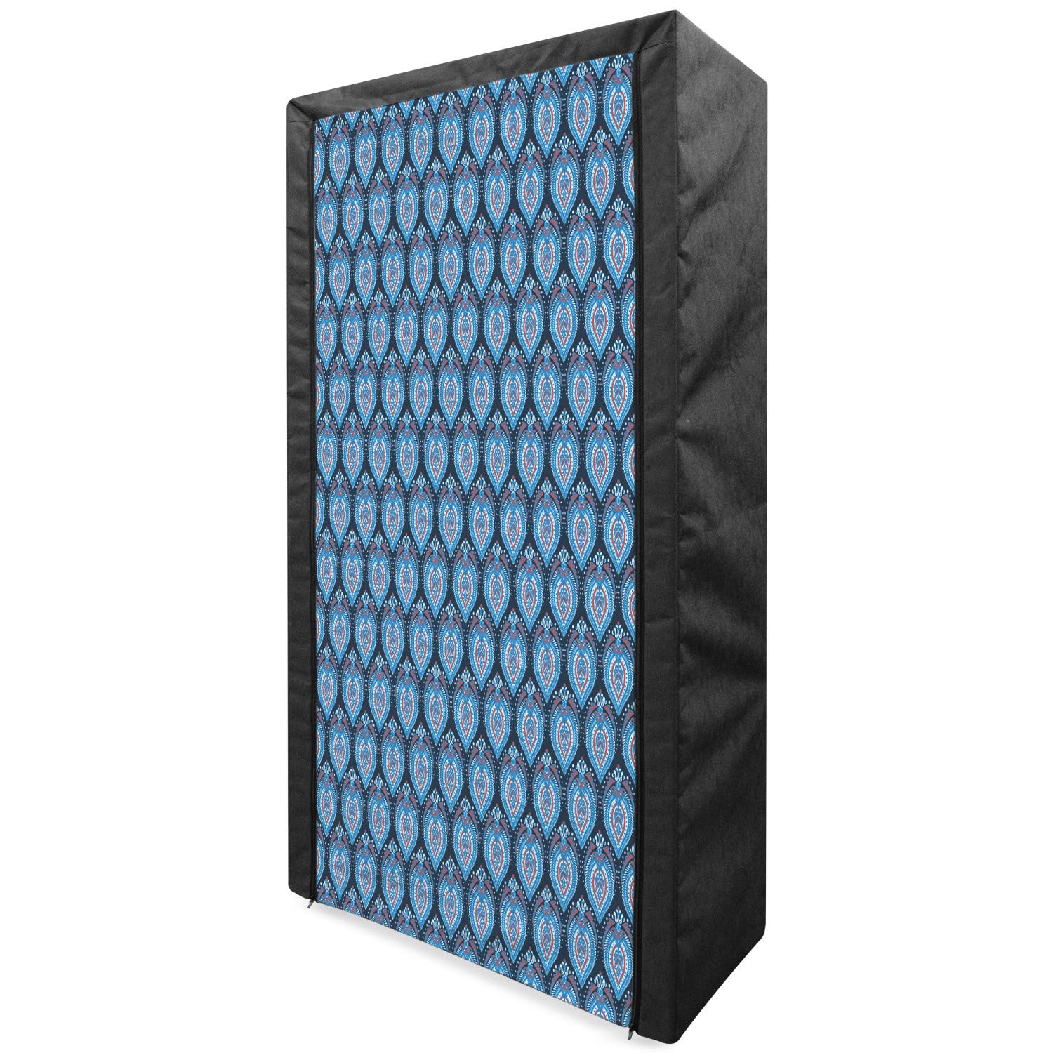 Ambesonne Asian Portable Fabric Wardrobe with Floral Geometric Patterns - Foldable Closet Organizer with Shelves for Bedroom Storage, 33.5 Inch, Charcoal Grey & Vermilion - Perfect for Small Spaces, Dorm Rooms, and Apartment Living
