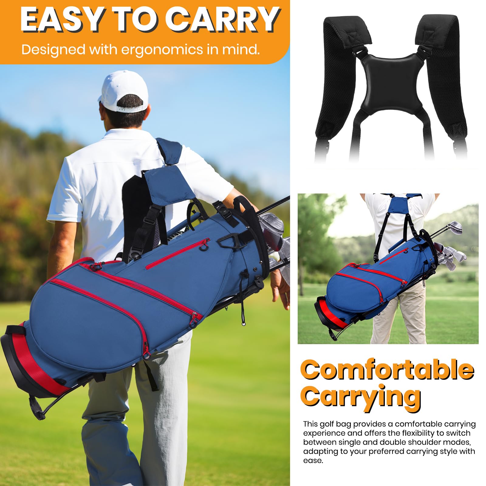 **Lightweight Golf Stand Bag for Men - 14-Way Divider, 7 Zippered Pockets, Dual Strap & Rain Cover - Perfect for Walking the Course, Practice Range & Weekend Golf Outings**