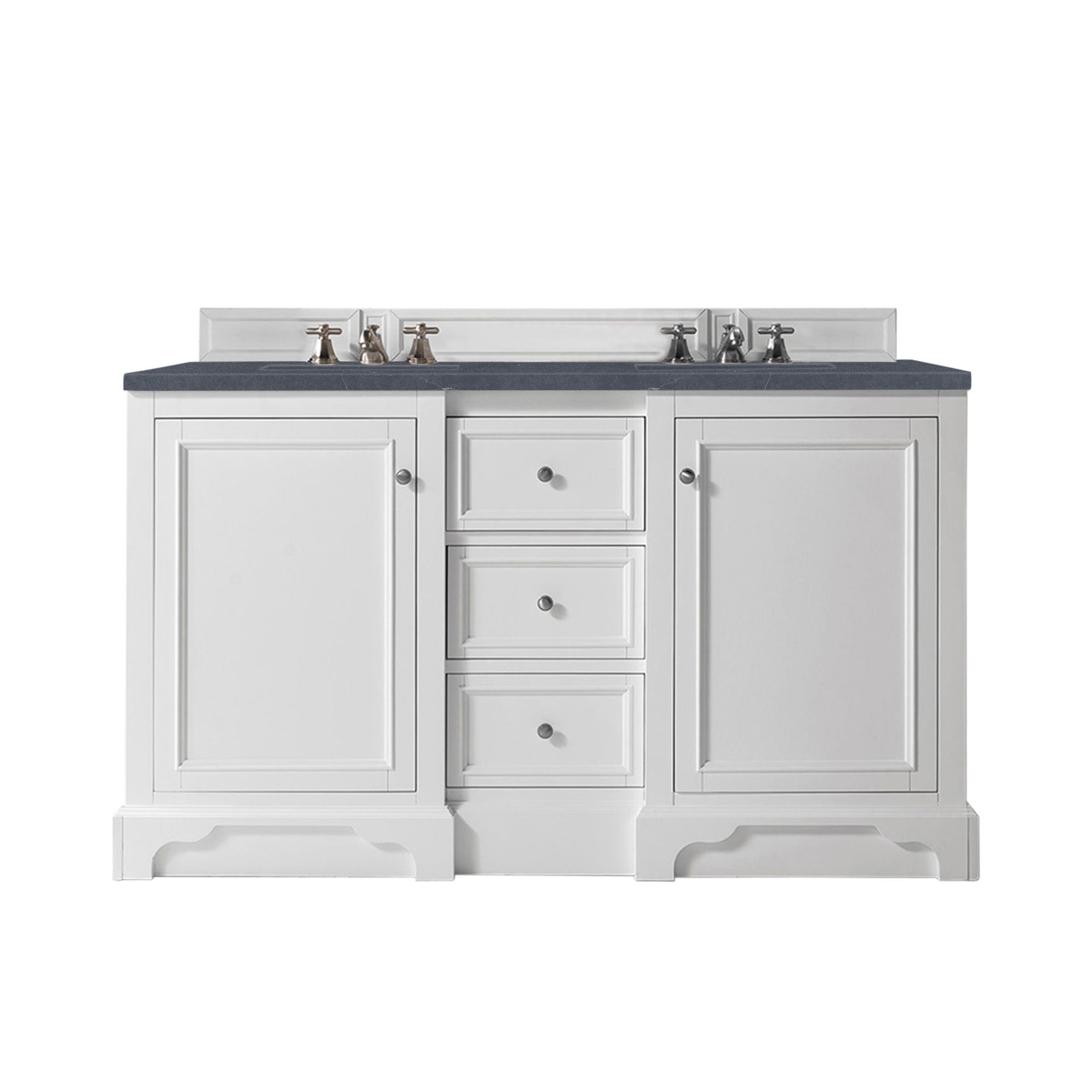 De Soto 60 Inch Double Vanity with Bright White Finish and 3CM Charcoal Soapstone Quartz Countertop - Perfect for Modern Bathroom Renovation and Master Suite Upgrade