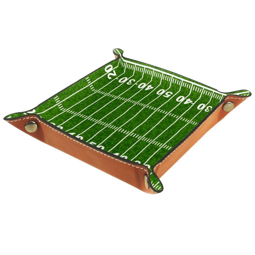 Premium Leather Tray for American Football Field Design - Multi-Purpose Dice Box, Bedside Organizer, Key & Watch Holder, Candy Dish (20.5x20.5cm) - Perfect for Game Room Decor, Entryway Storage & Home Organization