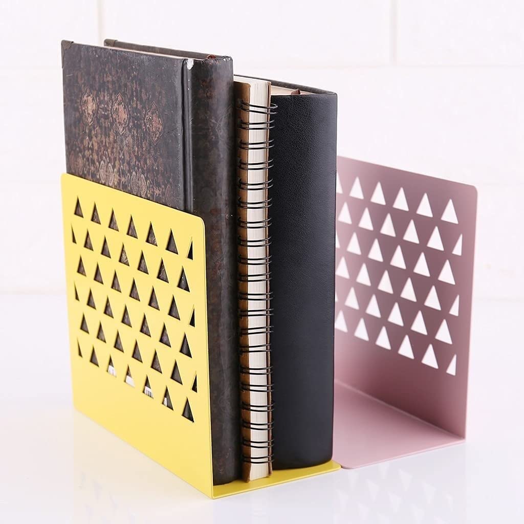Metal Bookends for Shelves - Hollow Desktop Organizer & Book Holder - Green Home Office Supplies for Books, Files & Decor | Perfect for Office, Study & Living Room Organization