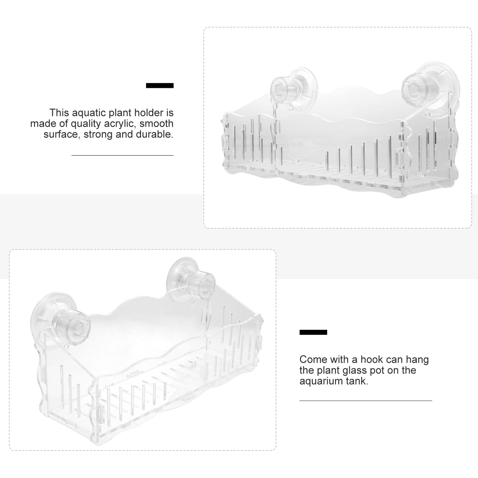Acrylic Aquatic Plant Pot with Suction Cups - Transparent Aquarium Plant Holder for Live Plants in Fish Tanks | Perfect for Aquascaping, Betta Fish Tanks & Freshwater Plant Growth