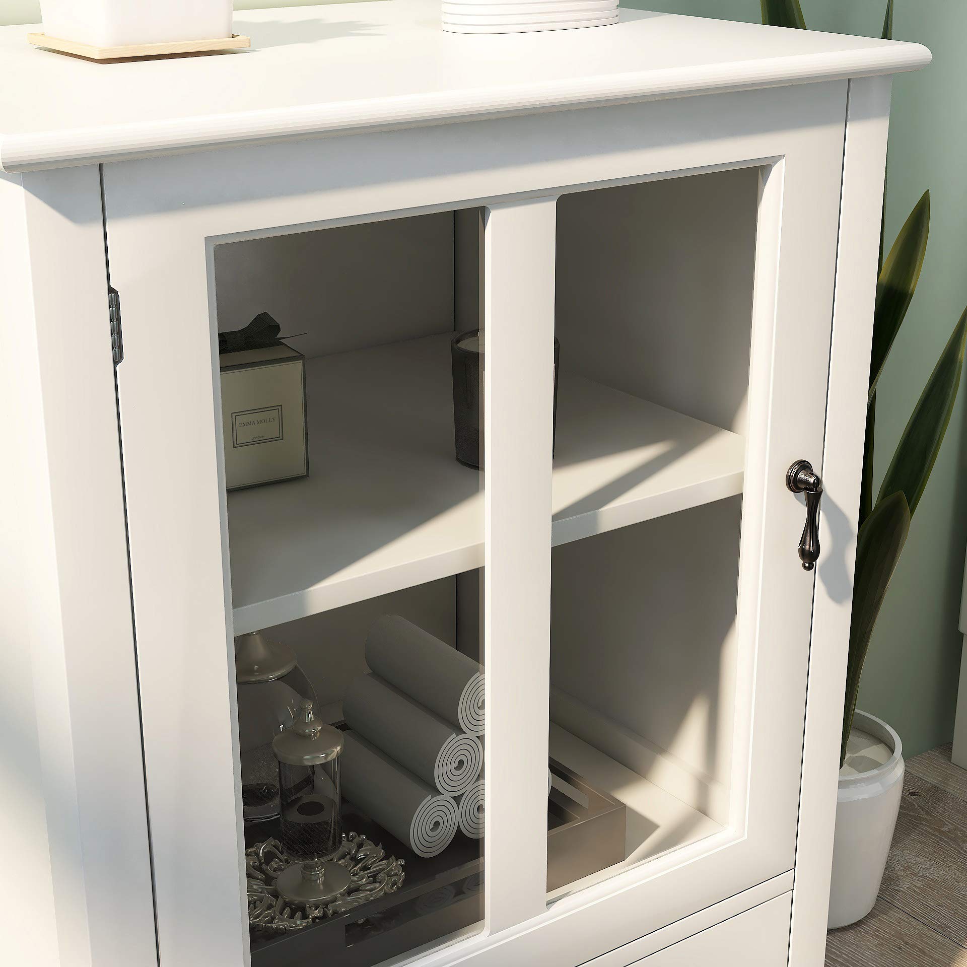 LERFAN Buffet Sideboard with Bottom Drawer & Glass Door Cabinet - Unique Bell Handle Display Storage for Living Room & Kitchen | Perfect for Dining Room Organization & China Display