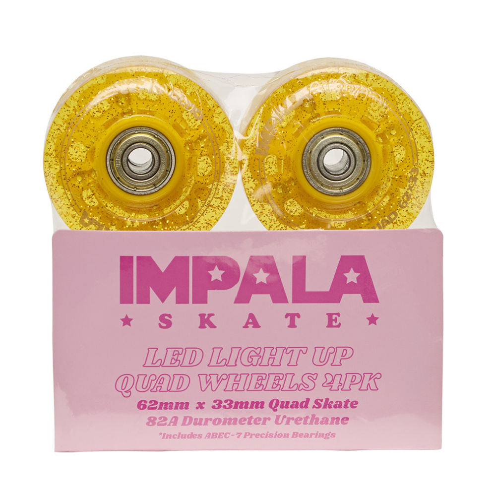 Impala 62mm Light Up Quad Roller Skating Wheels - 4 Pack for Night Skating, Rink & Outdoor Use