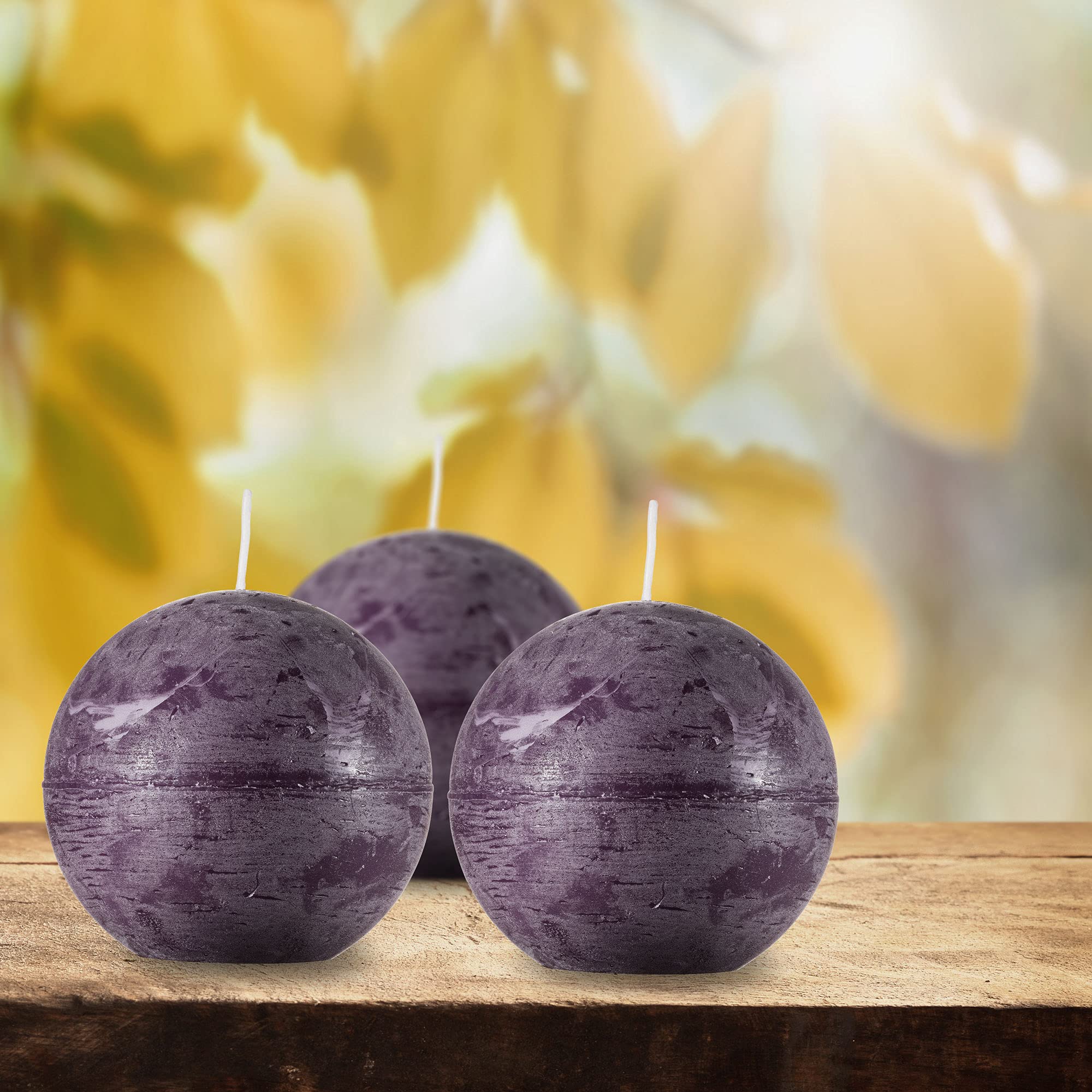 SPAAS Unscented Purple Round Candles - 3 Inch Rustic Ball Candles for Wedding Decorations, Party Centerpieces, Holiday Table Settings & Home Decor - Set of 6 Paraffin Wax Sphere Candles - Perfect for Romantic Dinners, Spa Nights & Seasonal Displays