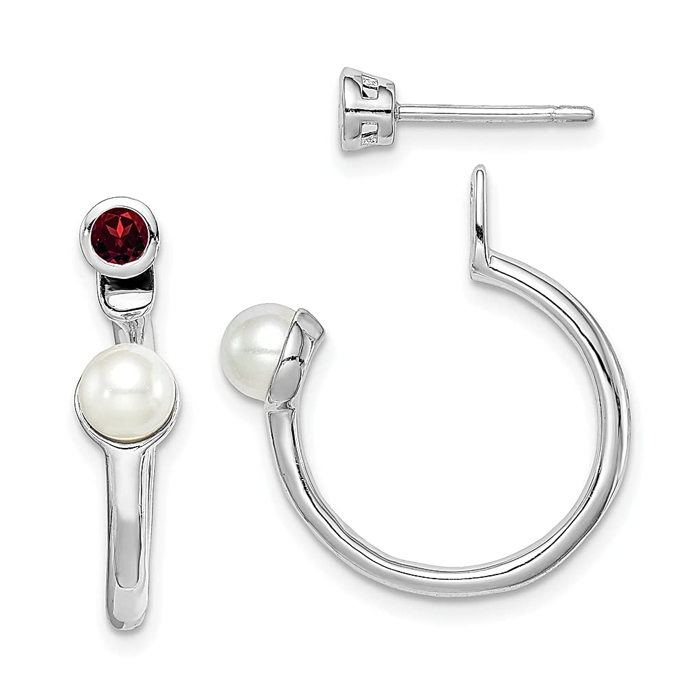 925 Sterling Silver Freshwater Cultured Pearl & Garnet Earrings - January Birthstone Jewelry for Women | Elegant Gift for Her, Perfect for Weddings, Parties & Special Occasions