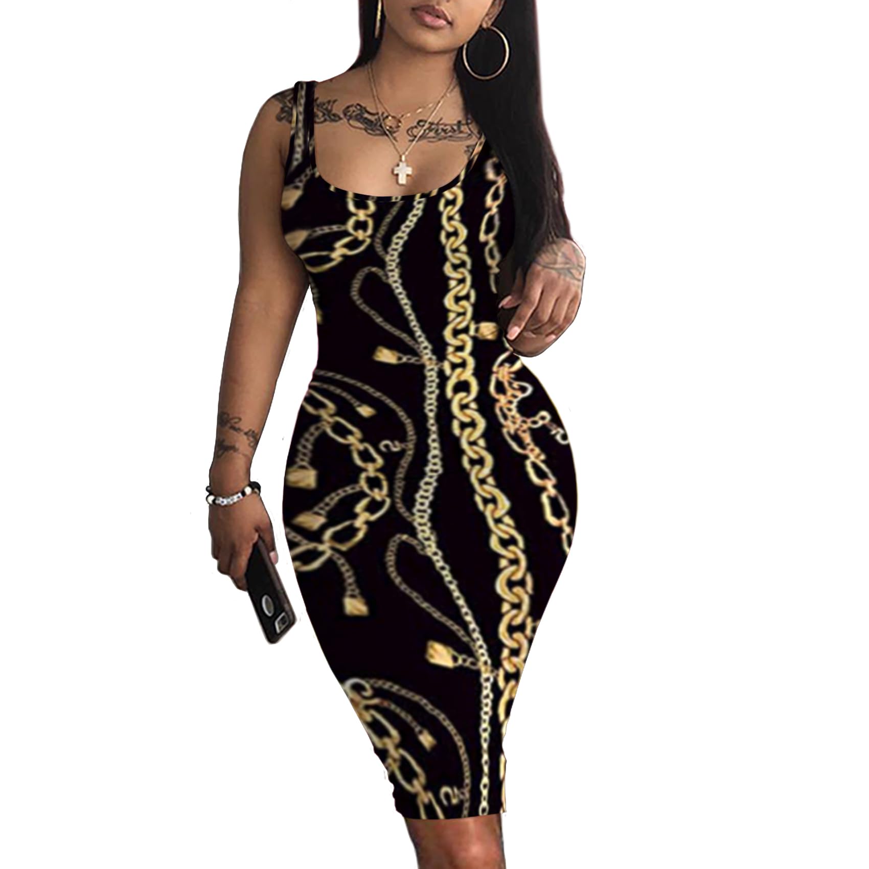 CYSEXY Women's Sexy Tie-Dye Bodycon Dress - Sleeveless Tank Club Party Midi Dress for Summer | Perfect for Night Out, Date Night & Beach Vacations