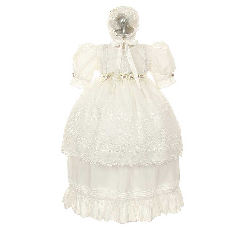 White Rosebud Baptism Bonnet Dress for Toddler Girls 4T - Perfect for Christenings, First Communions & Special Occasions